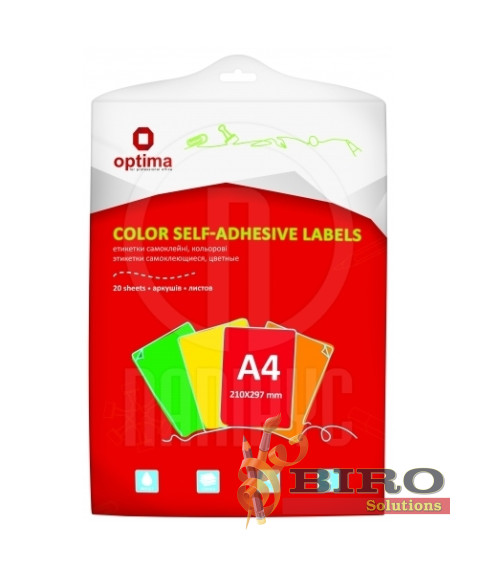 Etichete autoadezive color A4, 20 foi, 1 buc, 297*210 mm, OPTIMA